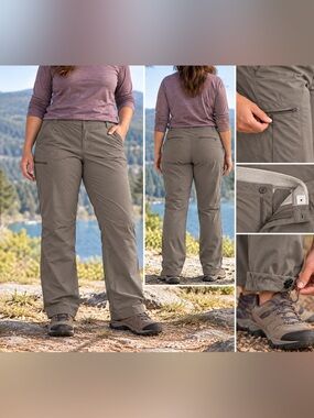 LL Bean Womens Hiking Pants 22W Gray Stretch Nylon Drawcord Hem Outdoor Trail